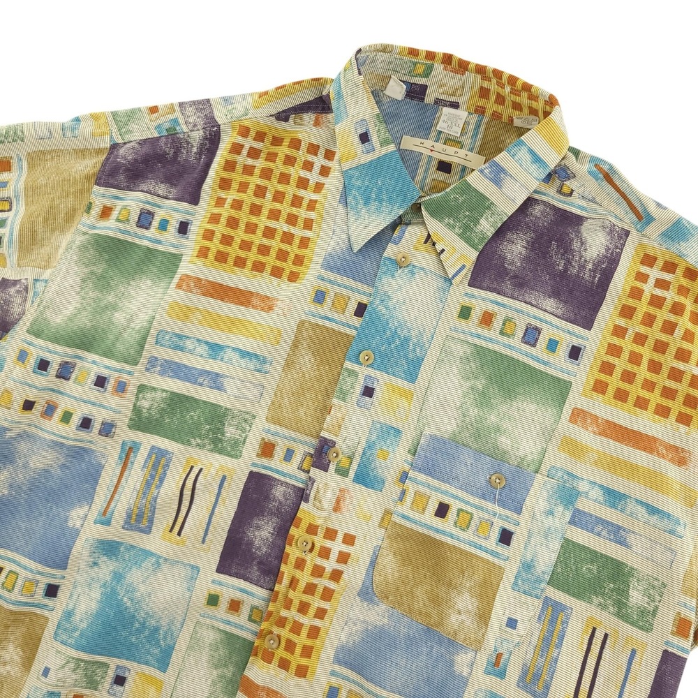 Haupt Shirt Mens 2XL Multicolor Geometric Short Sleeve Button Up‎ Woven Casual
